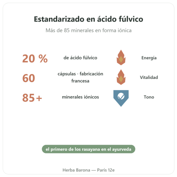 Shilajit en Cápsulas – Ayur-vana – 60 Cápsulas beneficios y datos clave Paris Herba Barona
