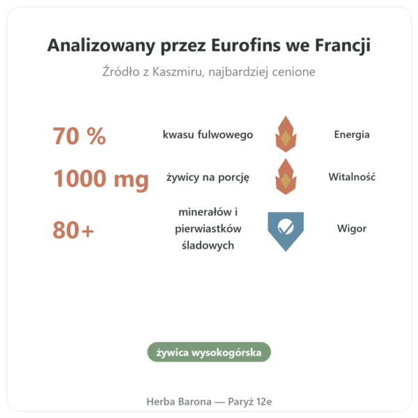 Shilajit czysty w kapsułkach Feel Pure – 70% kwasu fulwowego korzyści i najważniejsze fakty Paris Herba Barona