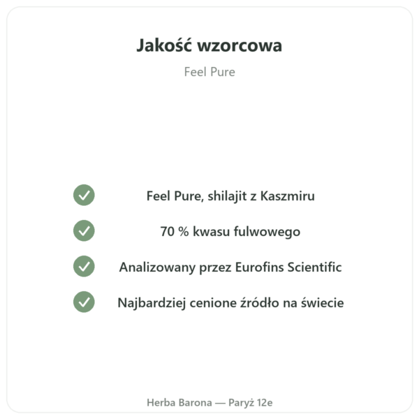 Shilajit czysty w kapsułkach Feel Pure – 70% kwasu fulwowego jakość Paris Herba Barona
