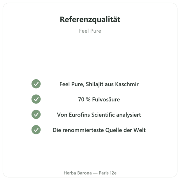 Reines Shilajit in Kapseln – Feel Pure – 70% Fulvosäure Qualität Paris Herba Barona