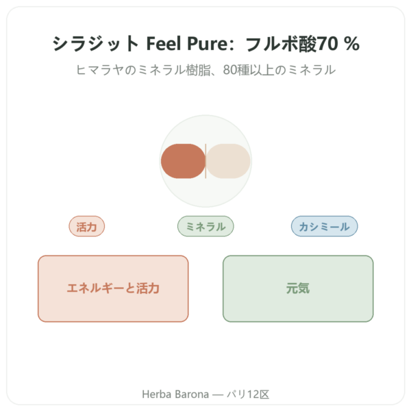 純シラジット カプセル Feel pure – フルボ酸 70 % presentation Paris Herba Barona