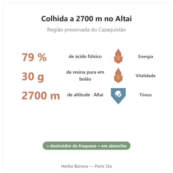 Shilajit em resina pura – SIHO – 79% de ácido fúlvico – 30 g em frasco benefícios e dados principais Paris Herba Barona