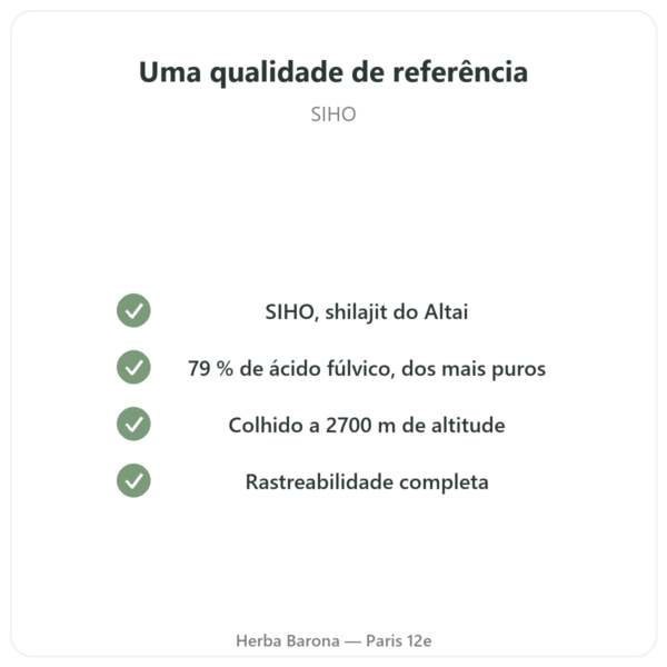 Shilajit em resina pura – SIHO – 79% de ácido fúlvico – 30 g em frasco qualidade Paris Herba Barona