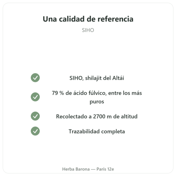 Shilajit en Resina Pura SIHO – 79% Ácido Fúlvico – 30 g en Tarro calidad Paris Herba Barona