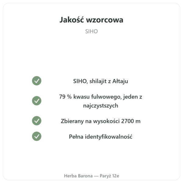 Shilajit w żywicy czystej – SIHO – 79% kwasu fulwowego – 30 g w słoiczku jakość Paris Herba Barona