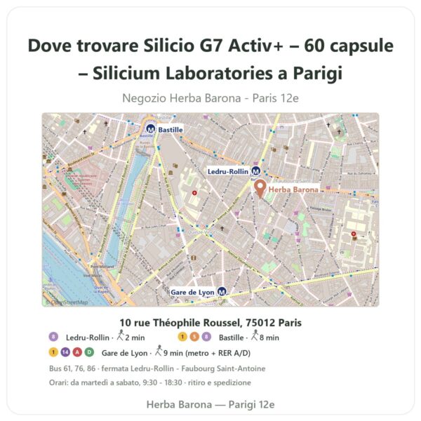 Dove trovare Silicio G7 Activ+ – 60 capsule – Silicium Laboratories a Parigi - mappa del negozio Herba Barona Paris 12e