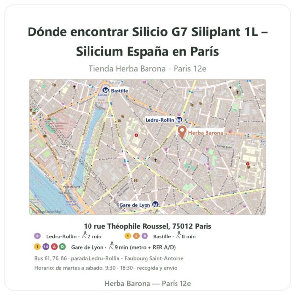 Dónde encontrar Silicio G7 Siliplant 1L – Silicium España en París - plano de la tienda Herba Barona Paris 12e