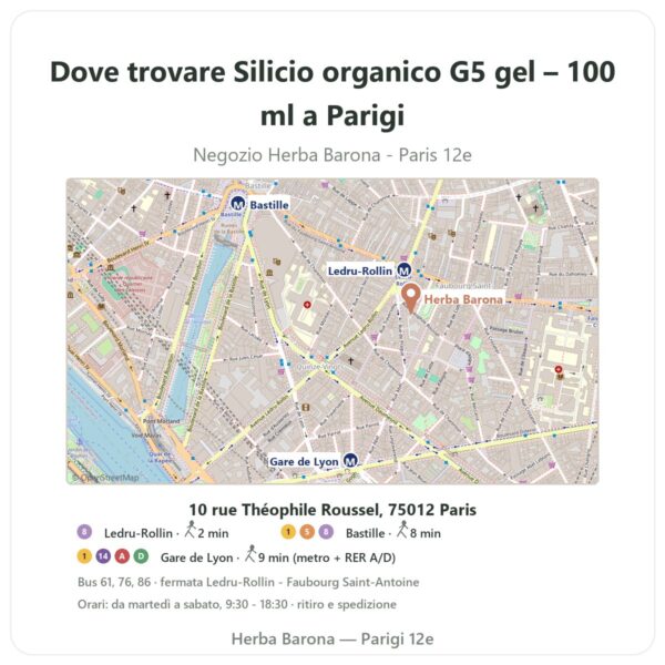 Dove trovare Silicio organico G5 gel – 100 ml a Parigi - mappa del negozio Herba Barona Paris 12e