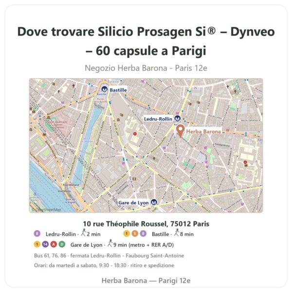 Dove trovare Silicio Prosagen Si® – Dynveo – 60 capsule a Parigi - mappa del negozio Herba Barona Paris 12e