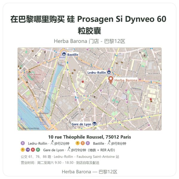 硅 Prosagen Si Dynveo 60 粒胶囊 巴黎哪里能买到 - 门店地图 Herba Barona Paris 12e