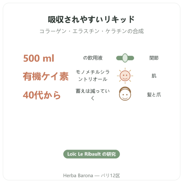 Silicium Organique G5 有機ケイ素 500 ml benefits and key facts Paris Herba Barona