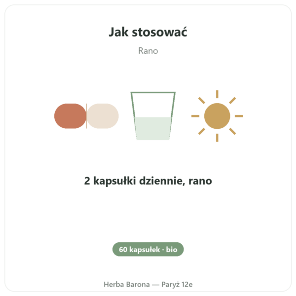Skoncentrowana maca bio 500 mg - 60 kapsulek DYNVEO sposób użycia i dawkowanie Paris Herba Barona