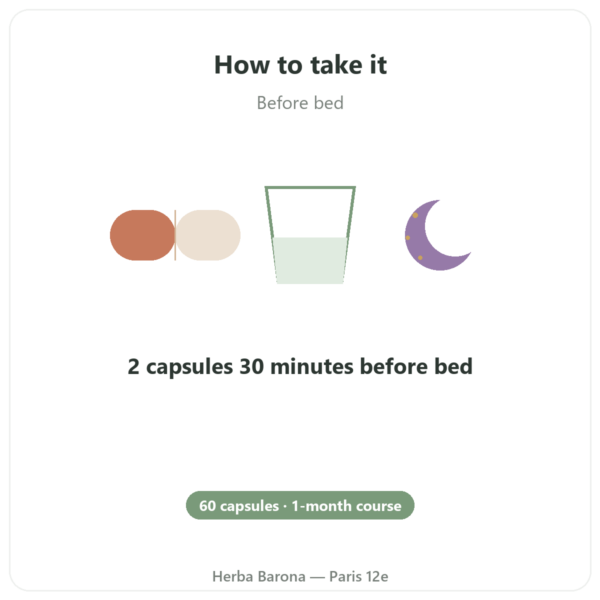Sleep Complex 6 - Dynveo - Sleep Onset & Restorative Sleep - 60 capsules - 1-month course directions and dosage Paris Herba Barona