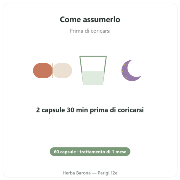 Sonno 6 – Dynveo – Addormentamento e sonno ristoratore – 60 capsule – Cura 1 mese modo d'uso e dosaggio Paris Herba Barona