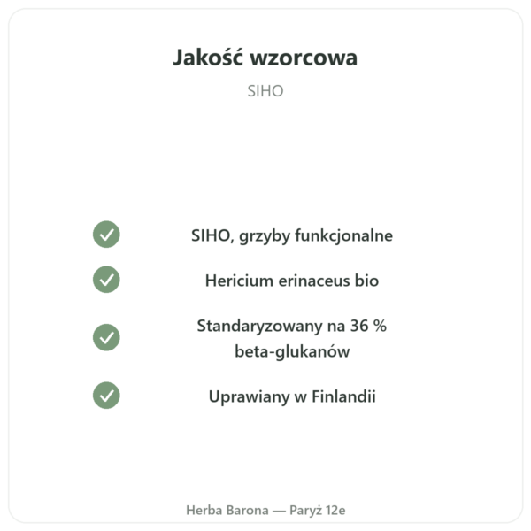 Soplówka jeżowata bio SIHO 60 kapsułek jakość Paris Herba Barona