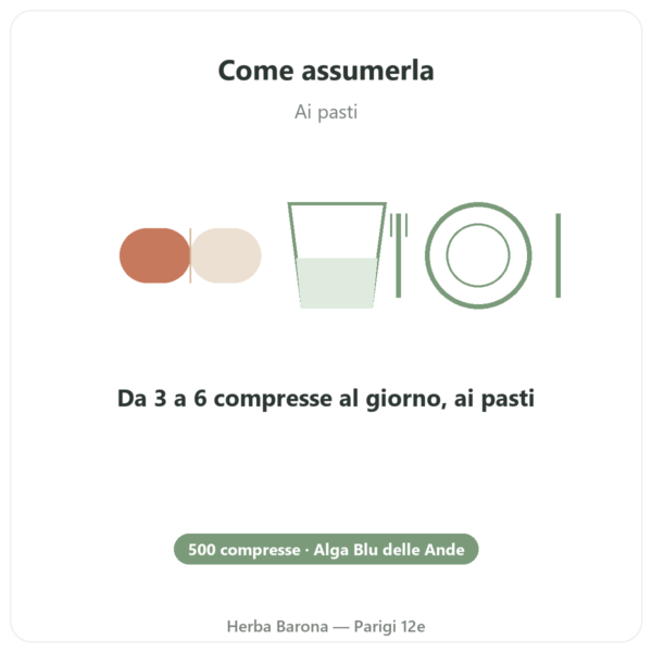 Spirulina Alga Blu delle Ande 500 compresse modo d'uso e dosaggio Paris Herba Barona