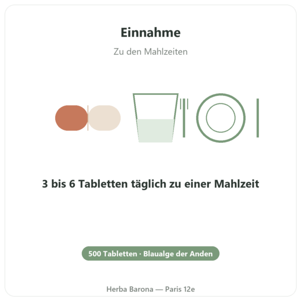 Spirulina Blaualge der Anden – 500 Tabletten Anwendung und Dosierung Paris Herba Barona