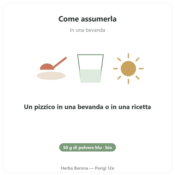 Spirulina blu in polvere bio 50 g di Bioptimal modo d'uso e dosaggio Paris Herba Barona