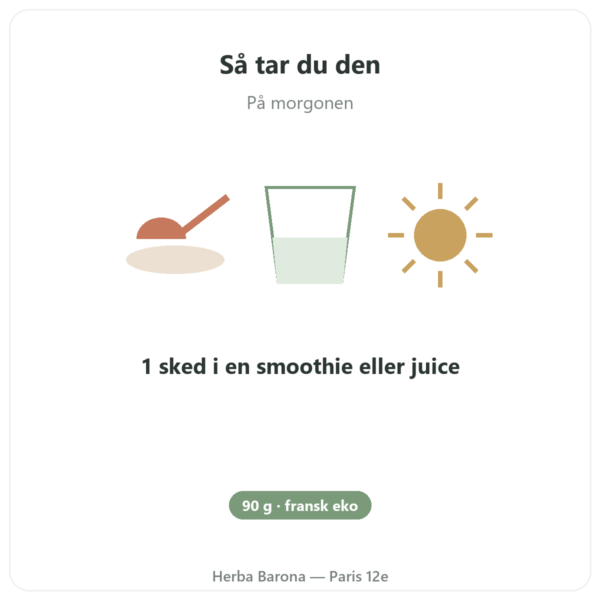 Fransk spirulina EKO – Dynveo – Flingor 90 g användning och dosering Paris Herba Barona