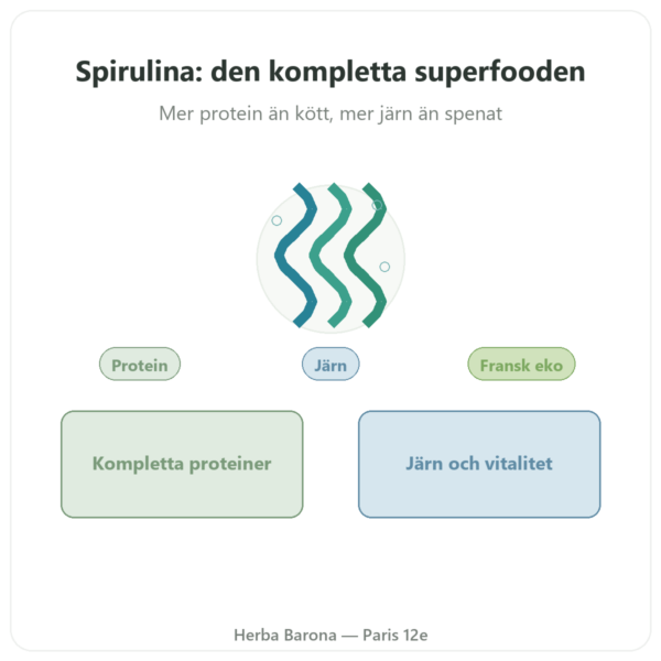 Fransk spirulina EKO – Dynveo – 500 tabletter presentation Paris Herba Barona