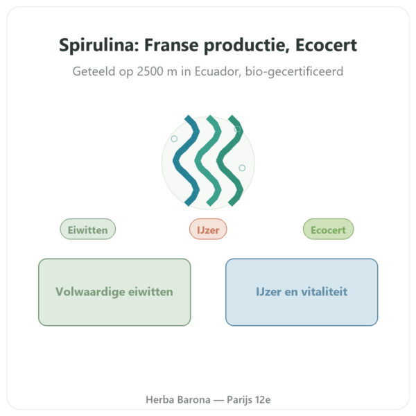 Spirulina – Flamant Vert – 180 tabletten -ecocert presentatie Paris Herba Barona