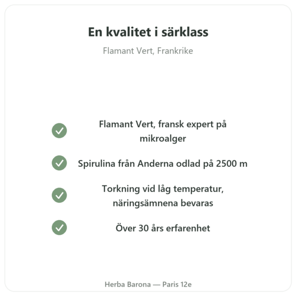 Spirulina Flamant Vert – 300 + 60 tabletter (20 % gratis) kvalitet Paris Herba Barona