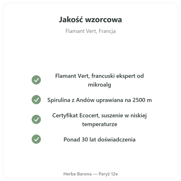 Spirulina – Flamant Vert – mikro-granulki 370 g – Ecocert jakość Paris Herba Barona