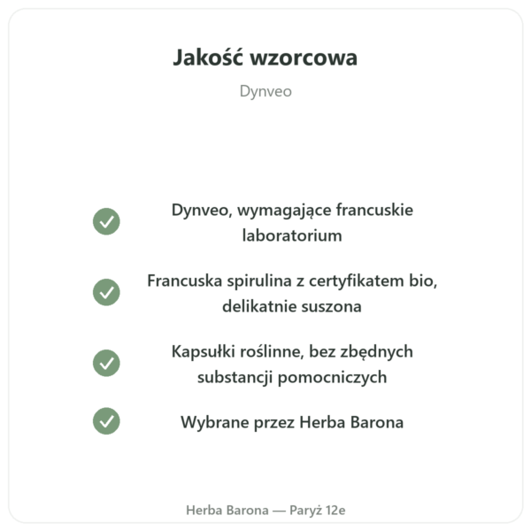Spirulina Francuska BIO - Dynveo - 200 tabletek jakość Paris Herba Barona