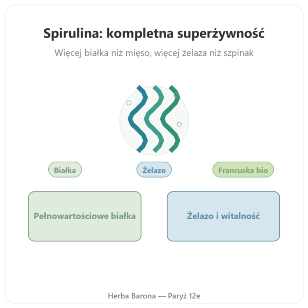Spirulina Francuska BIO – Dynveo – 500 tabletek prezentacja Paris Herba Barona