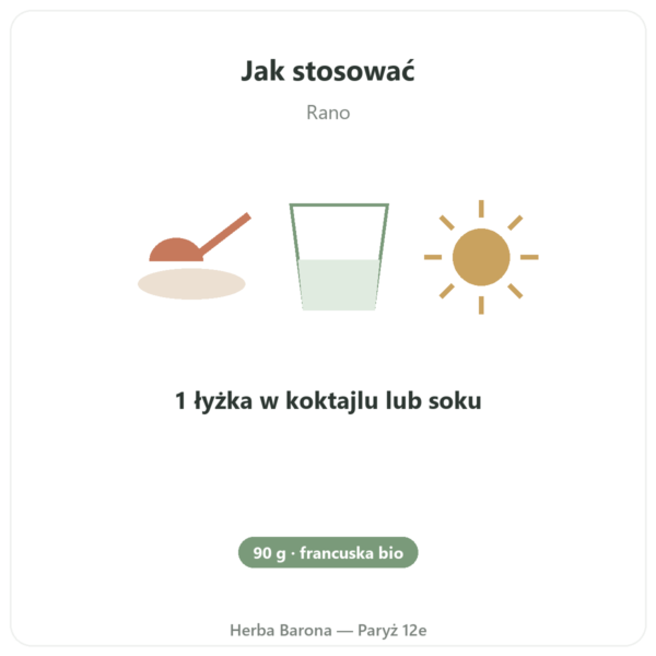 Spirulina Francuska BIO - Dynveo - Wiorki 90 g sposób użycia i dawkowanie Paris Herba Barona