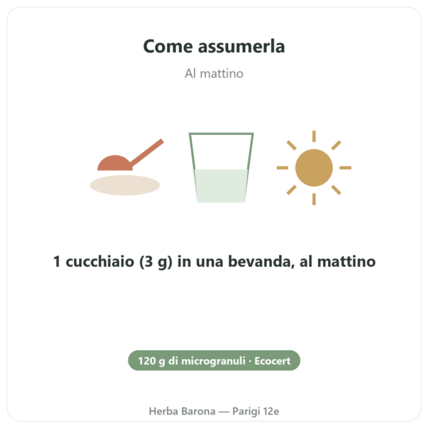 Spirulina Flamant Vert micro-granuli 120g Ecocert modo d'uso e dosaggio Paris Herba Barona