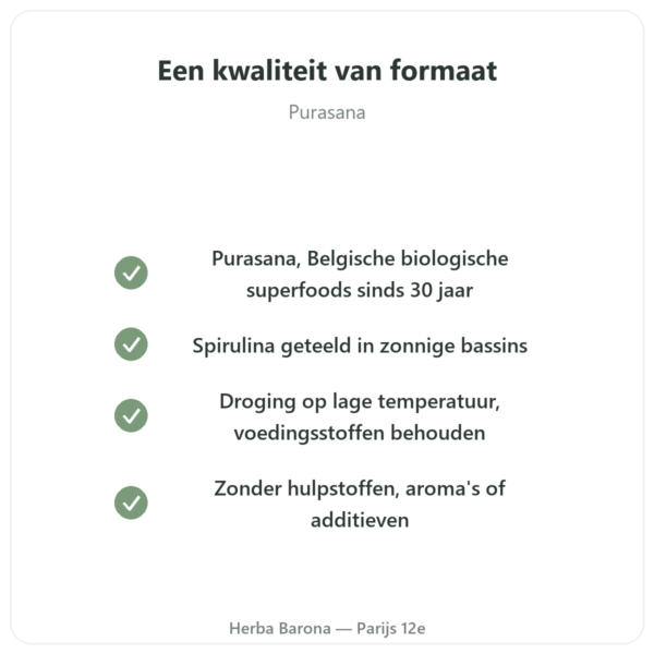 Spirulina in poeder BIO – Purasana – 200 g kwaliteit Paris Herba Barona
