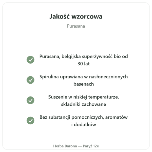 Spirulina w proszku BIO – Purasana – 200 g jakość Paris Herba Barona