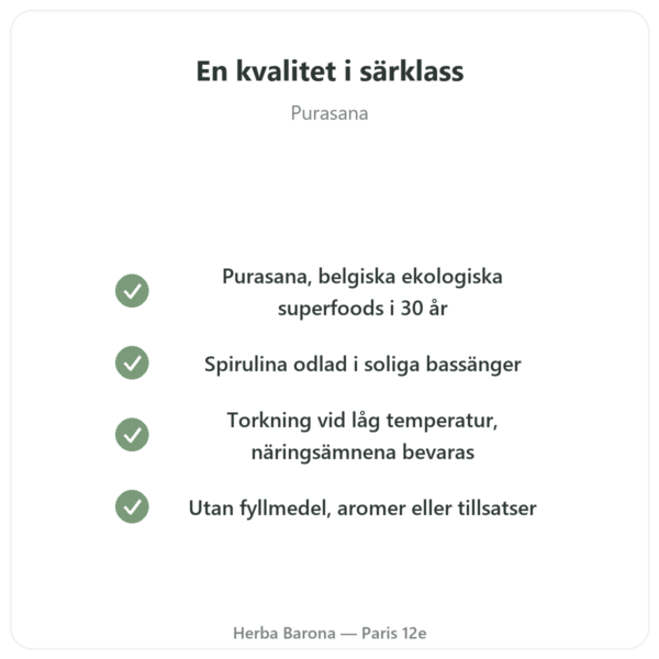 Spirulina i pulverform EKO – Purasana – 200 g kvalitet Paris Herba Barona