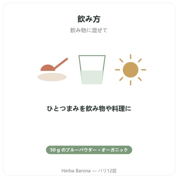 有機ブルースピルリナ パウダー 50 g Bioptimal directions and dosage Paris Herba Barona