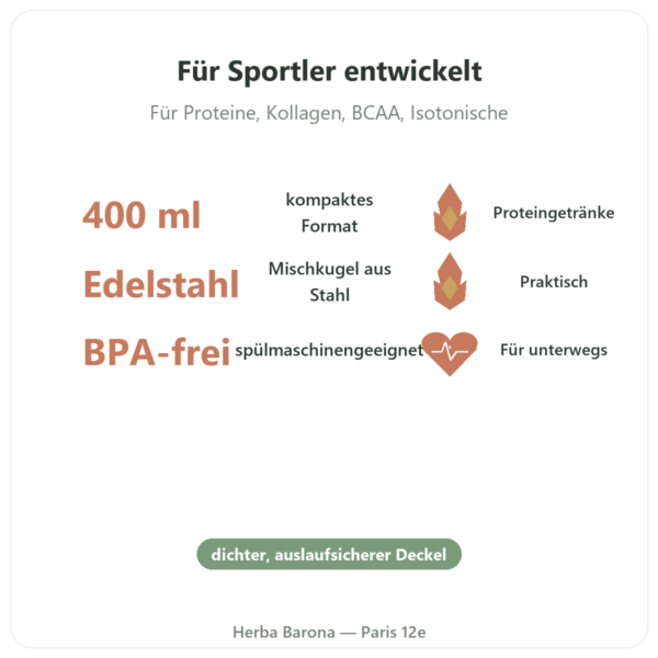 Sport-Shaker 400 ml – Novoma Vorteile und Fakten Paris Herba Barona