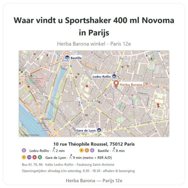 Waar vindt u Sportshaker 400 ml Novoma in Parijs - winkelplattegrond Herba Barona Paris 12e