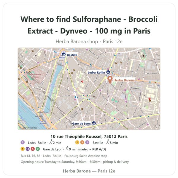 Where to find Sulforaphane - Broccoli Extract - Dynveo - 100 mg in Paris - store map Herba Barona Paris 12e