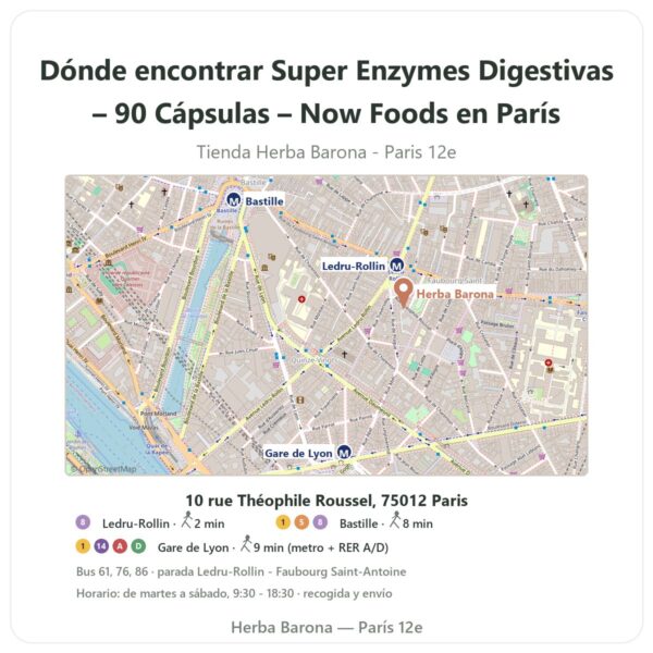Dónde encontrar Super Enzymes Digestivas – 90 Cápsulas – Now Foods en París - plano de la tienda Herba Barona Paris 12e
