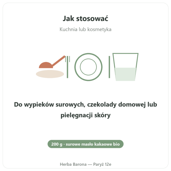 Surowe masło kakaowe bio 200 g Saldac sposób użycia i dawkowanie Paris Herba Barona