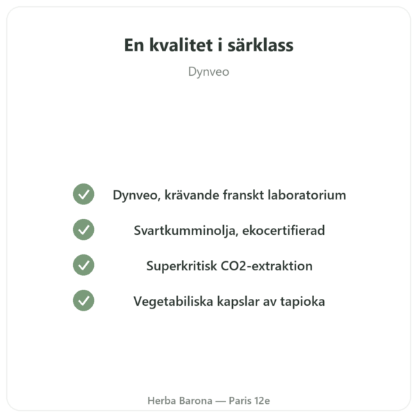 Svartkumminolja (nigella) – Dynveo – 60 kapslar kvalitet Paris Herba Barona