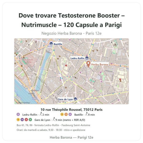Dove trovare Testosterone Booster – Nutrimuscle – 120 Capsule a Parigi - mappa del negozio Herba Barona Paris 12e