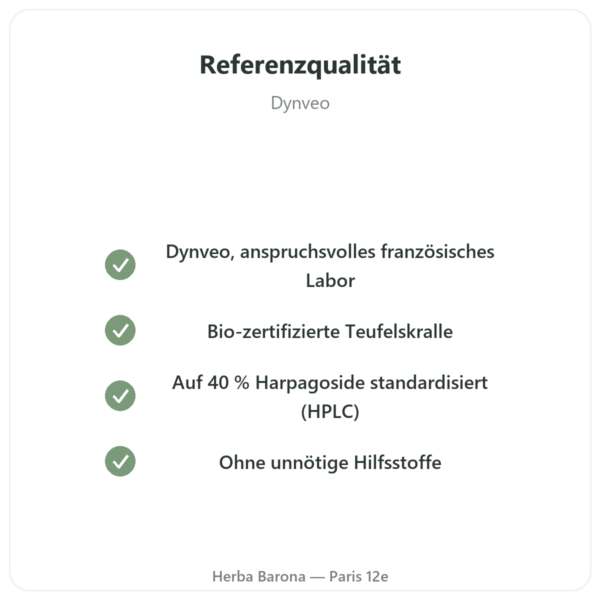 Teufelskralle Bio 40 % Harpagosid – Dynveo – 60 Kapseln Qualität Paris Herba Barona