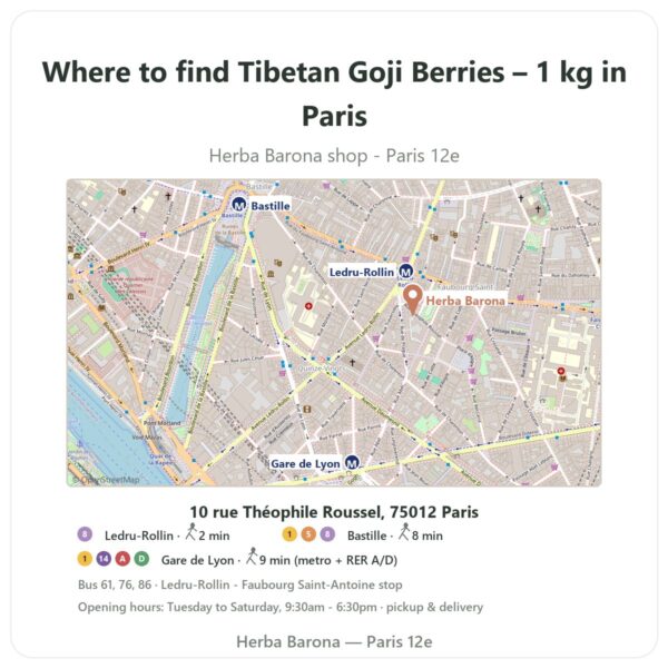 Where to find Tibetan Goji Berries – 1 kg in Paris - store map Herba Barona Paris 12e