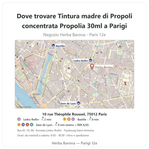 Dove trovare Tintura madre di Propoli concentrata Propolia 30ml a Parigi - mappa del negozio Herba Barona Paris 12e