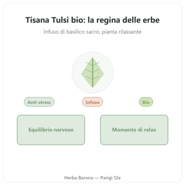 Tisana Tulsi Bio 25 bustine Ayur-vana presentazione Paris Herba Barona