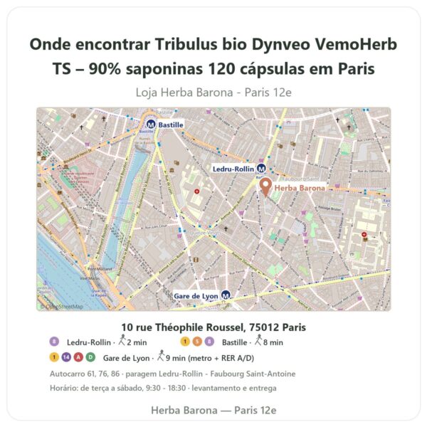 Onde encontrar Tribulus bio Dynveo VemoHerb TS – 90% saponinas 120 cápsulas em Paris - mapa da loja Herba Barona Paris 12e