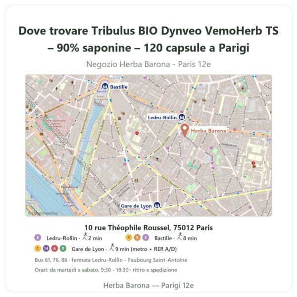 Dove trovare Tribulus BIO Dynveo VemoHerb TS – 90% saponine – 120 capsule a Parigi - mappa del negozio Herba Barona Paris 12e