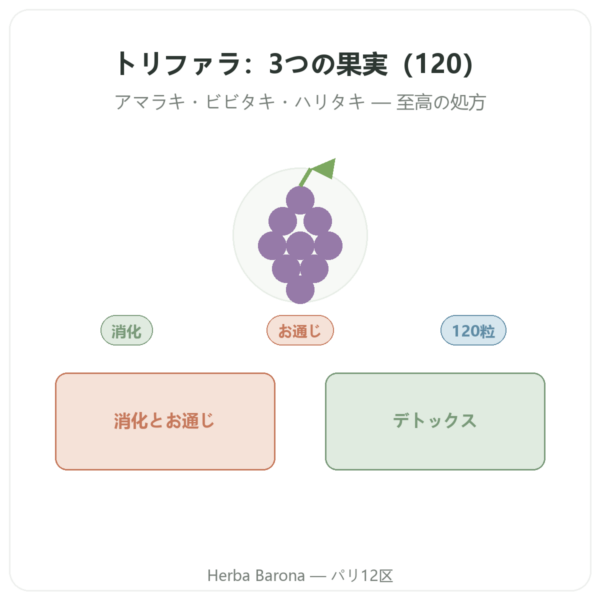 トリファラ – Ayur-vana – 120カプセル presentation Paris Herba Barona