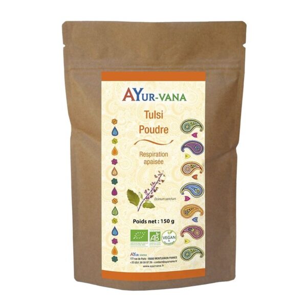 Tulsi bio (basilic sacre) - Sachet de poudre - 150 g - Ayur-vana Paris Herba Barona